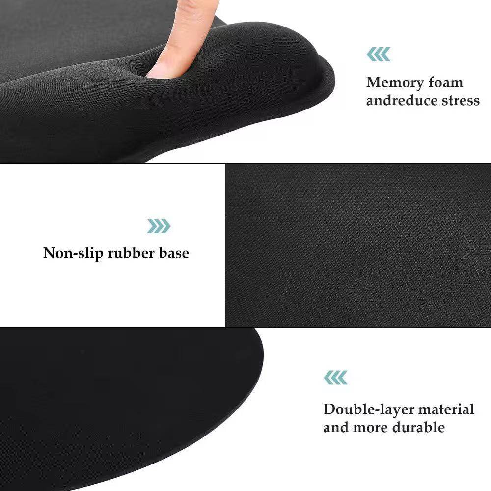 Black Ergonomic Mouse Pad with Wrist Support 1-Pack and Memory Foam Wrist Rest and Non-Slip Base for Computer, Cafe,Home