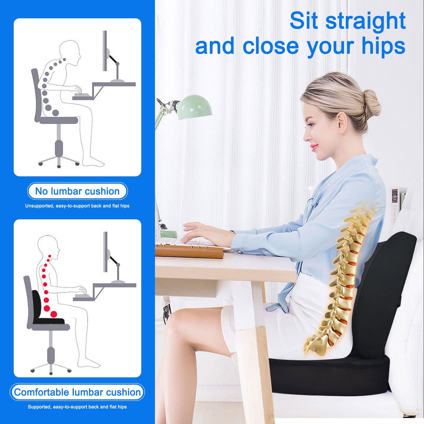 Memory Foam Seat and Lumbar Support Cushion for Tailbone and Hip Pain Relief - Perfect for Office, Car, and Wheelchair Use