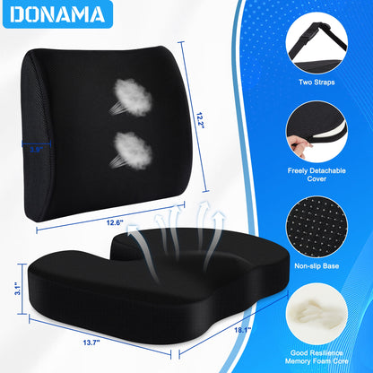 Memory Foam Seat and Lumbar Support Cushion for Tailbone and Hip Pain Relief - Perfect for Office, Car, and Wheelchair Use