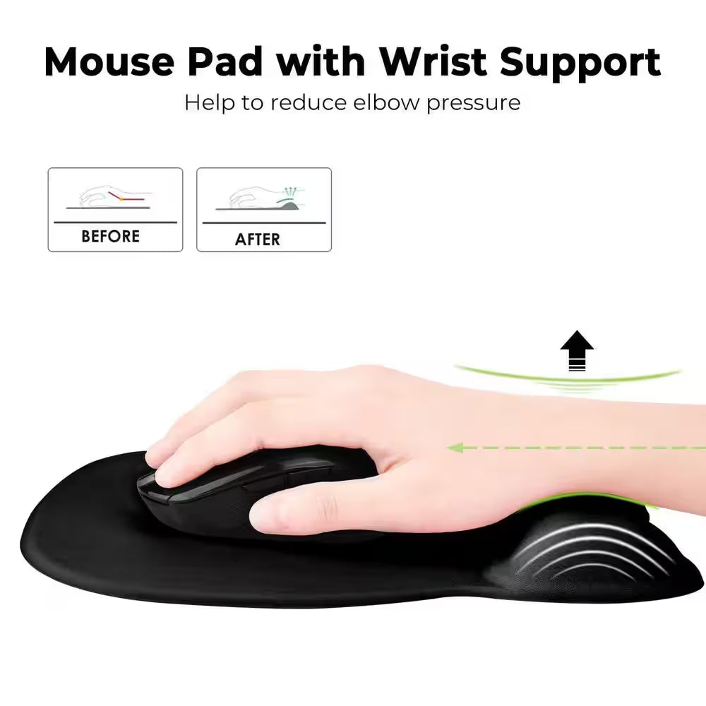 Black Ergonomic Mouse Pad with Wrist Support 1-Pack and Memory Foam Wrist Rest and Non-Slip Base for Computer, Cafe,Home