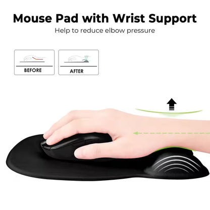 Black Ergonomic Mouse Pad with Wrist Support 1-Pack and Memory Foam Wrist Rest and Non-Slip Base for Computer, Cafe,Home