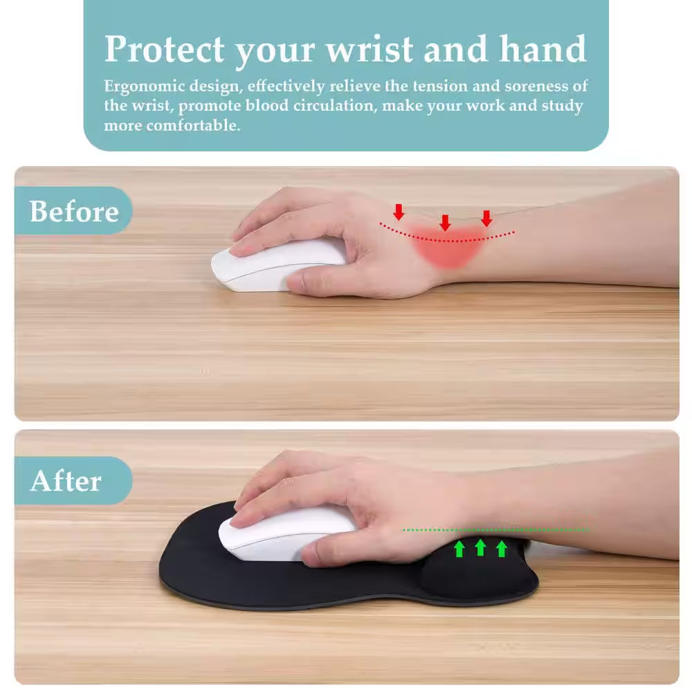 Black Ergonomic Mouse Pad with Wrist Support 1-Pack and Memory Foam Wrist Rest and Non-Slip Base for Computer, Cafe,Home