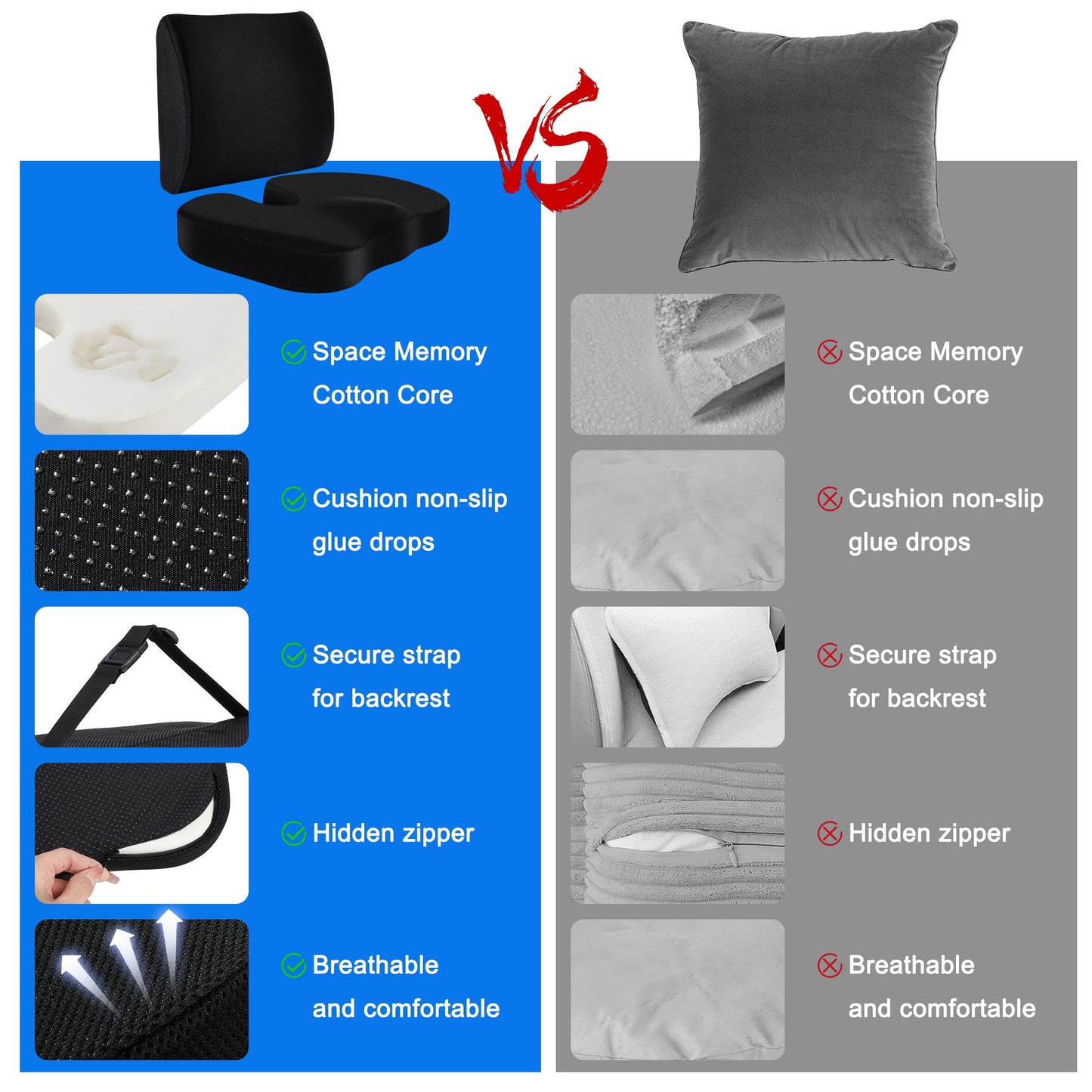 Memory Foam Seat and Lumbar Support Cushion for Tailbone and Hip Pain Relief - Perfect for Office, Car, and Wheelchair Use
