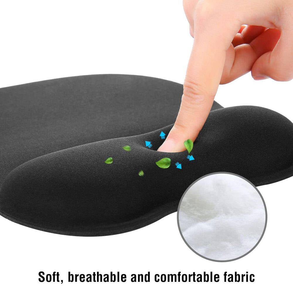 Black Ergonomic Mouse Pad with Wrist Support 1-Pack and Memory Foam Wrist Rest and Non-Slip Base for Computer, Cafe,Home