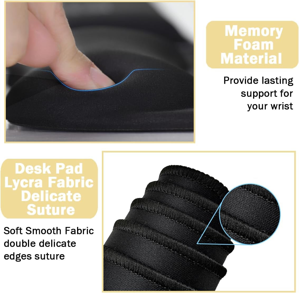 Ergonomic Memory Foam Keyboard Wrist Rest and Large Mouse Pad Combination for Home Office and Gaming - Black