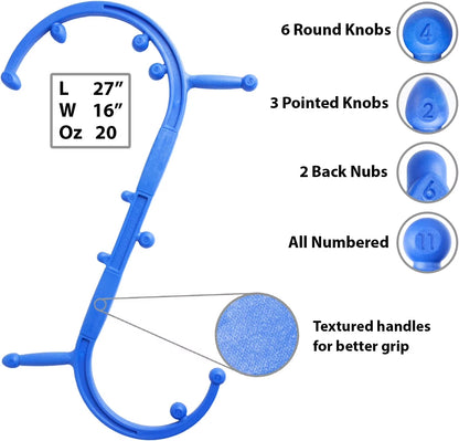 Buddy Elite Handheld Manual Massage Cane - USA Made Full Body Pressure & Trigger Point Massage Tool for Deep Tissue Pain Relief with Dual Massage Hooks for Back, Shoulder, and Neck (2.1 Blue)