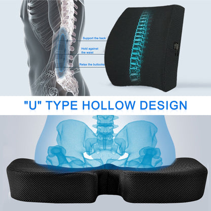 Memory Foam Seat and Lumbar Support Cushion for Tailbone and Hip Pain Relief - Perfect for Office, Car, and Wheelchair Use
