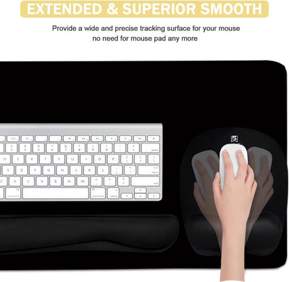 Ergonomic Memory Foam Keyboard Wrist Rest and Large Mouse Pad Combination for Home Office and Gaming - Black