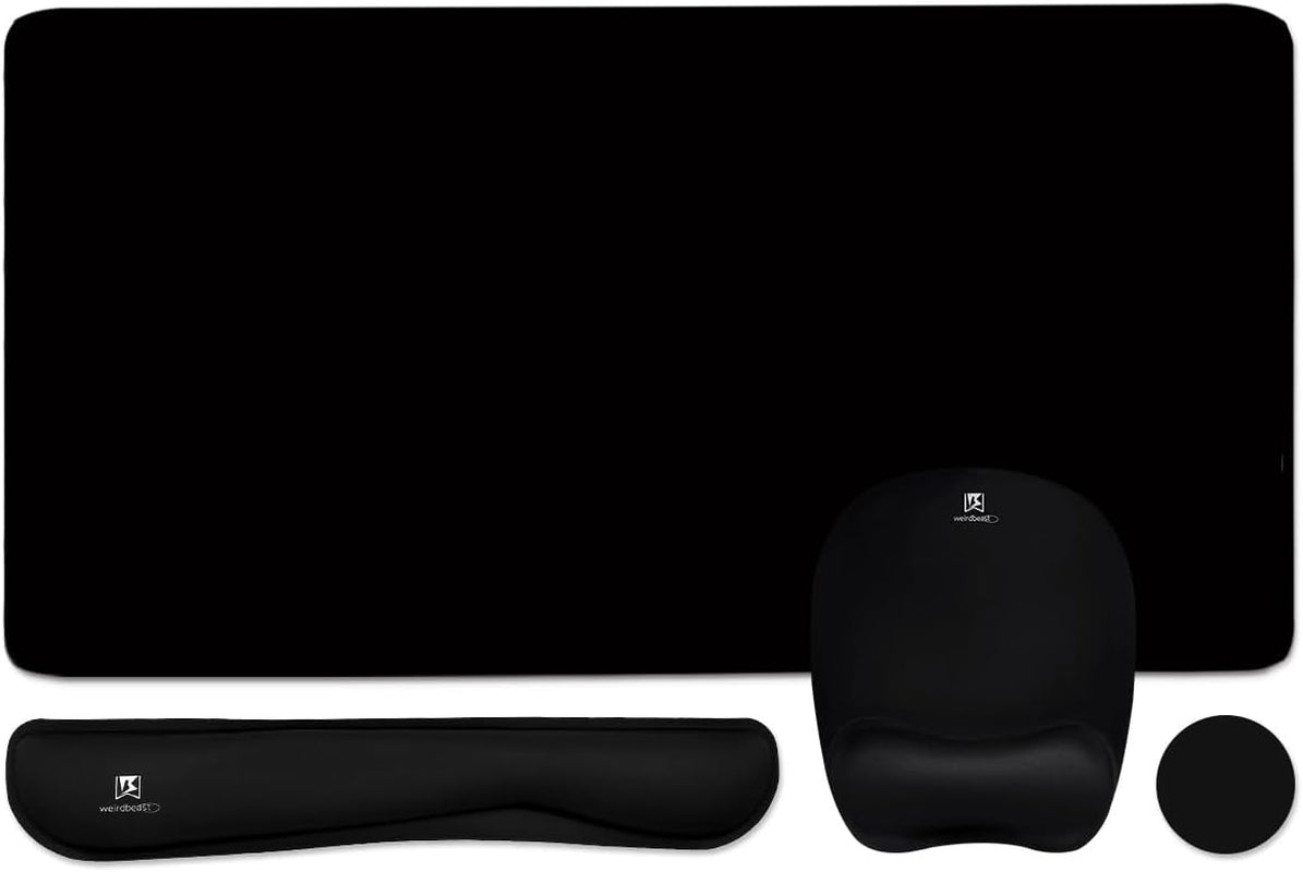 Ergonomic Memory Foam Keyboard Wrist Rest and Large Mouse Pad Combination for Home Office and Gaming - Black
