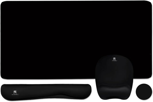 Ergonomic Memory Foam Keyboard Wrist Rest and Large Mouse Pad Combination for Home Office and Gaming - Black